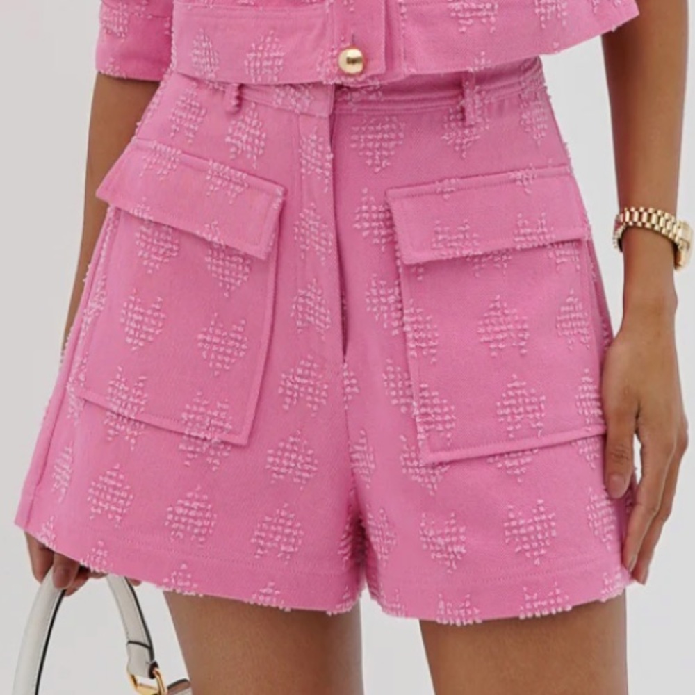 Vita Grace NWT Chante Textured Denim Pink Shorts MEDIUM Cosmo Barbiecore Spring